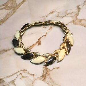 Vintage Gold Tone Black & Cream Enamel Link Bracelet